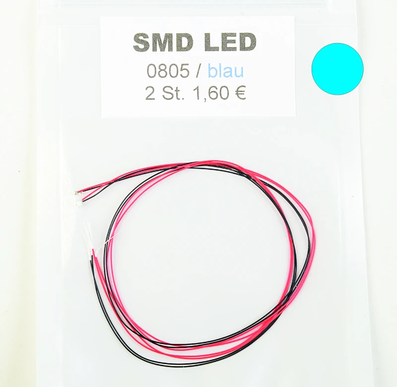 2 x SMD LED blau / 0805 / bedrahtet